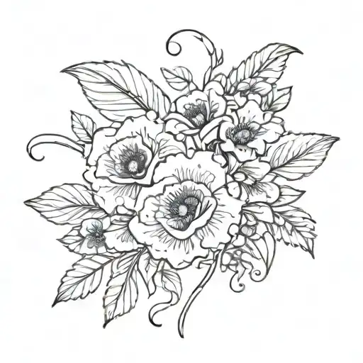 Ribbon Holding Popies And Violets