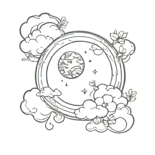 Moon In Clouds With Flowers