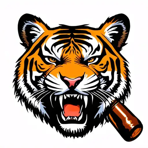 Angry Tiger Is Searching Beer Bottle