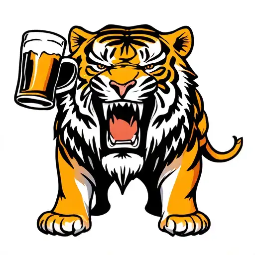 Angry Tiger Is Drinking Beer From Straw
