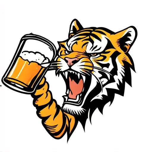 Angry Tiger Is Drinking Beer From Straw