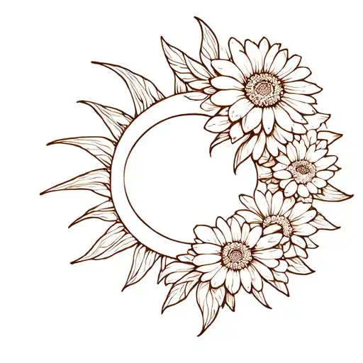 Sun With Chrysanthemums Intertwined