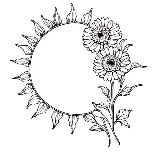 Sun With Chrysanthemums With Stems Intertwined