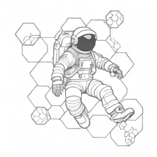 Honeycomb Geometric Design With An Astronaut Floating