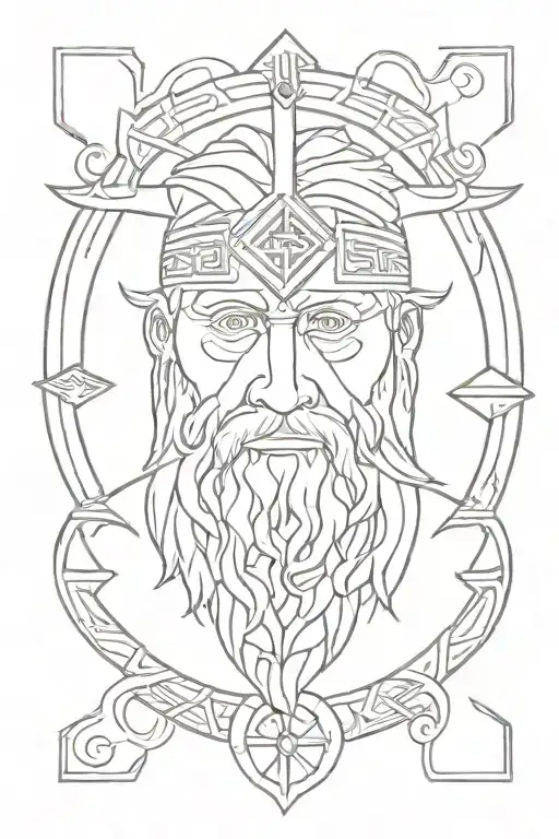 Head Of God Odin Combined With Vegvisir Symbol