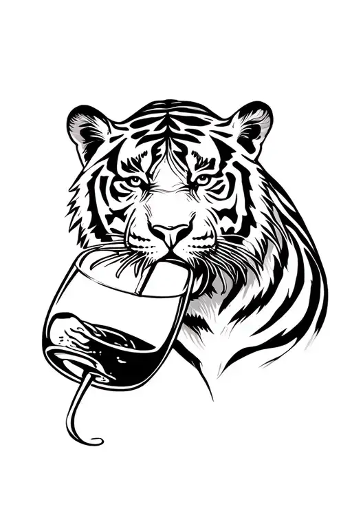 Tiger Is Drinking Alcohol From The Straw