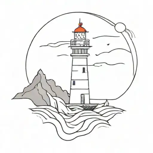 Lighthouse On Rock With Waves And Boat Sailing