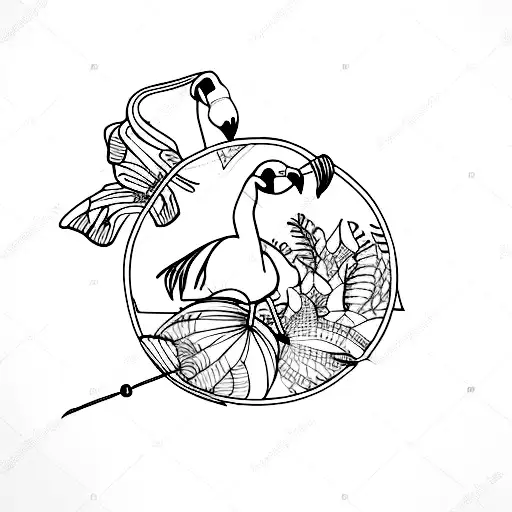 Flamingo With Butterflies And A Lantern