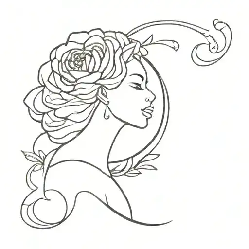 African American Virgo Zodiac Sourrounded With Peony Flower Blooming With Virgo Symbol
