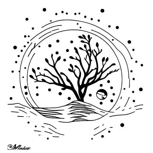 A Minimalist Moon With A Silhouette Of A Tree