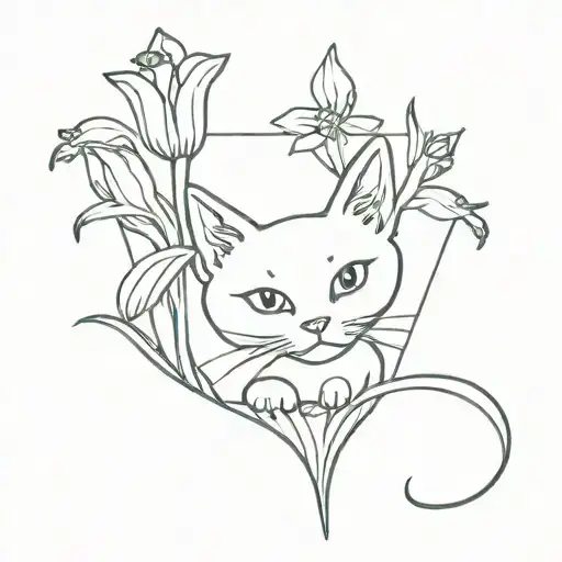 A Cat Playing With A Daffodil