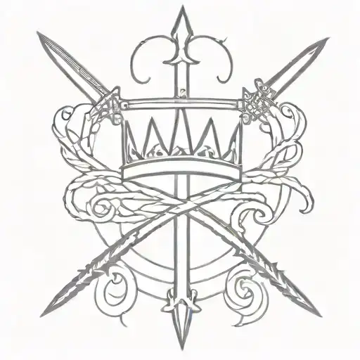 Crown With A Sword And A Letter W Between Two Armband Lines Symbolizing Paganism And Christianity