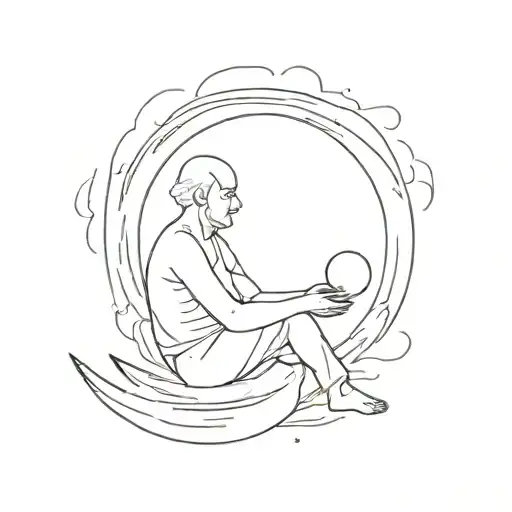 Cresent Moon With An Oldman Who Has An Amputated Leg Sitting On It