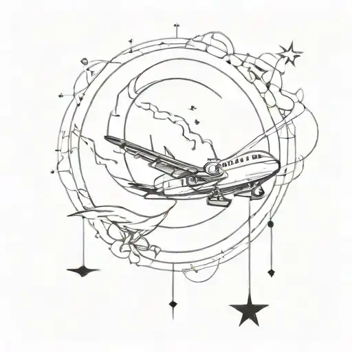 Sun And Moon And Plane Flying