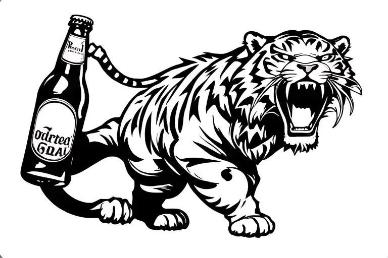 Angry Tiger Holding A Beer Bottle
