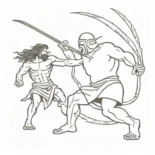 David Vs Goliath Fighting But Goliath Is A Demon