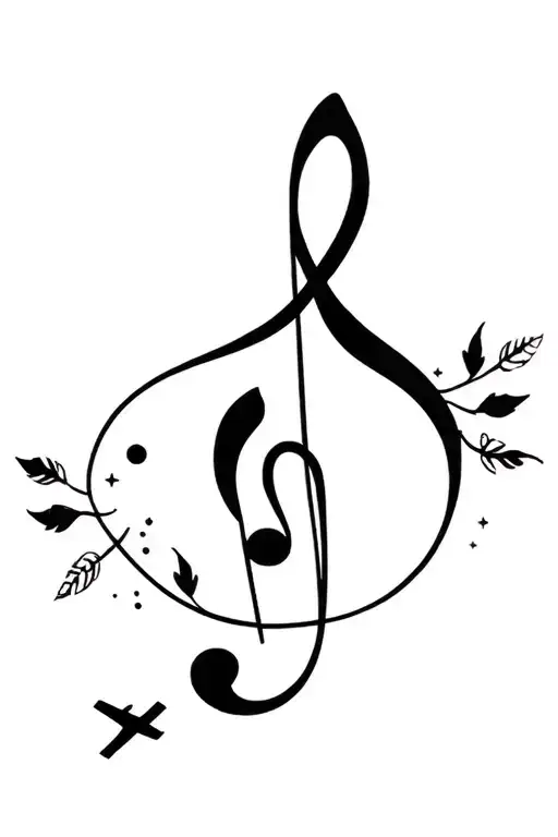 Treble Clef With Small Parts Like An Airplane Or Space Or Different Leaves