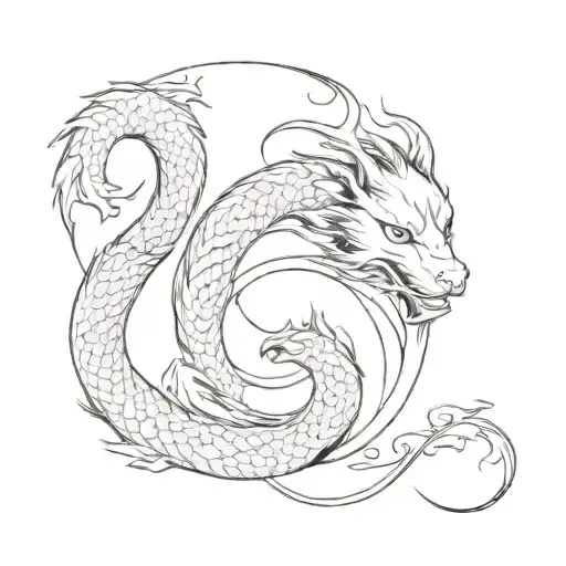 Combine Elements Of Chinese Dragon And Japanese Kitsune In A Yin-yang Design