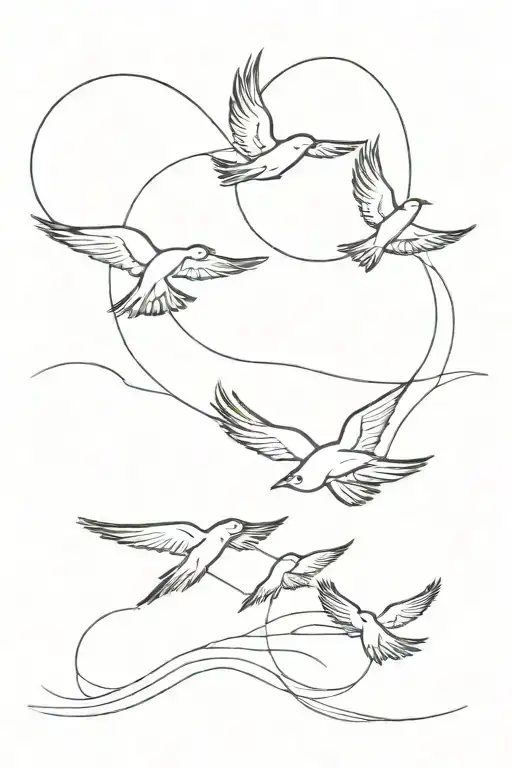 4 Birds Flying Towards The Sun Rising