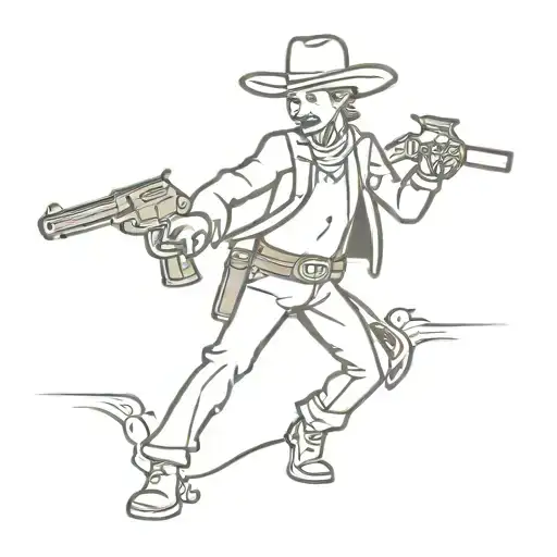 Stick Figure Cowboy With Revolver