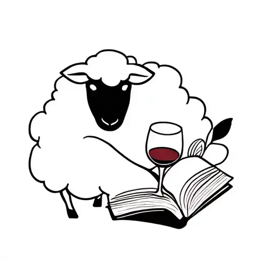 Black Sheep Reading A Book With A Glass Of Wine Glass