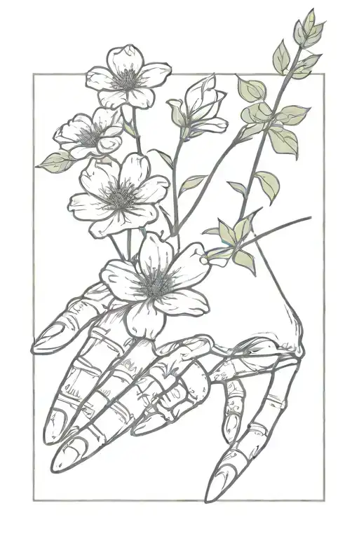 Skeleton Hand Holding Flower With Petals Falling