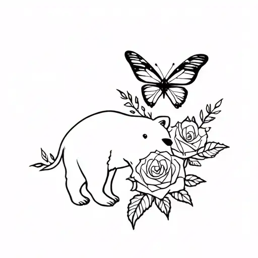 Butterfly And Bear And Rose