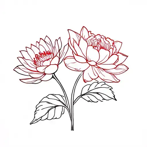 Fine Line Tattoo With One Lotus Flower And One Carnation Flower