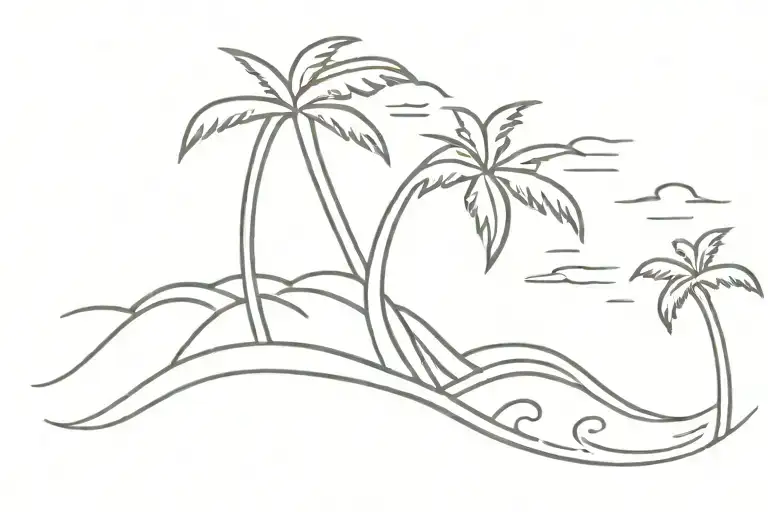 Beach With Waves And Palm Tree