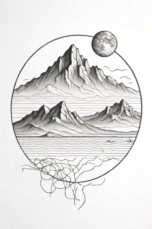 Moon And Mauntain With Lot Of Long Straight Lines Surrounding