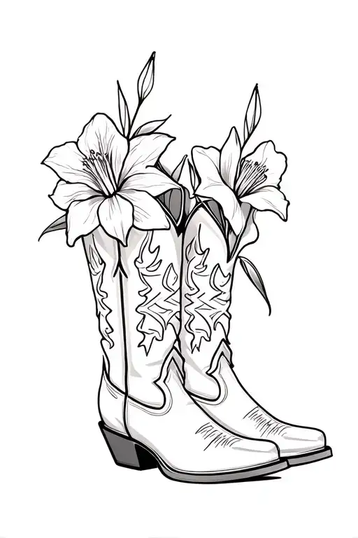 Cowboy Boots With Gladiolus Flowers Growing