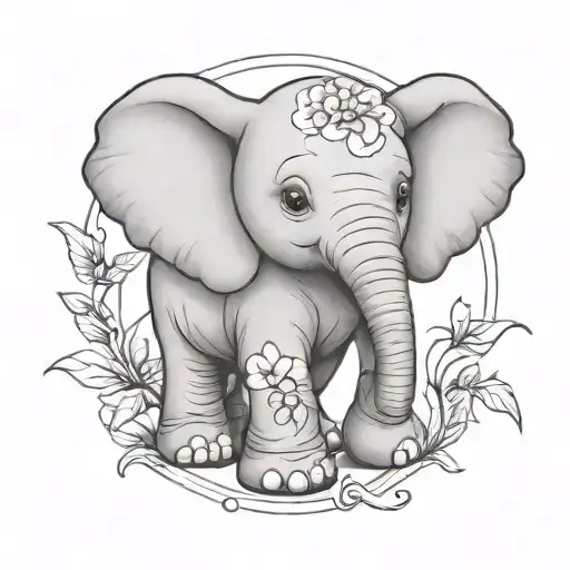 Baby Elephant Cute With Cursive Name Lily Grace