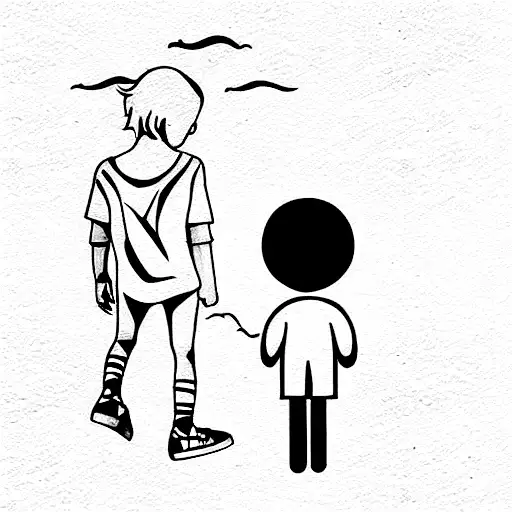 A Little Child With A Big Demon Behind Him In The Form Of A Shadow