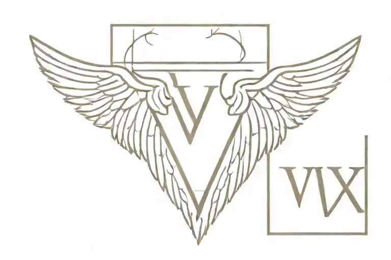 Roman Numeral V With Angel Wings Spread Wings