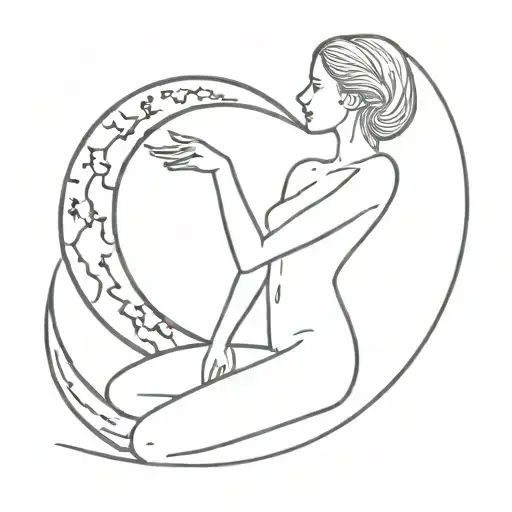 A Nude Girl Sitting On The Moon Merging Together