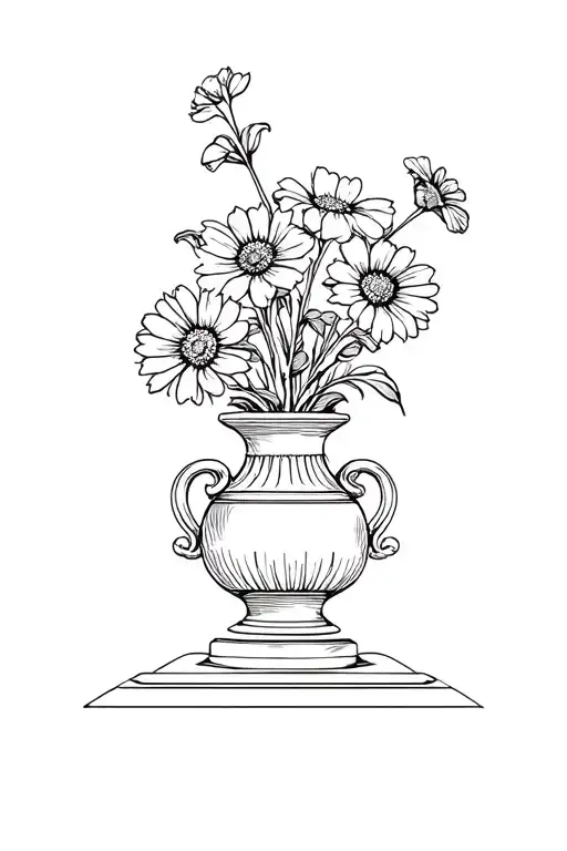Roman Vase With A Bouquet Of 5 Flowers Inside