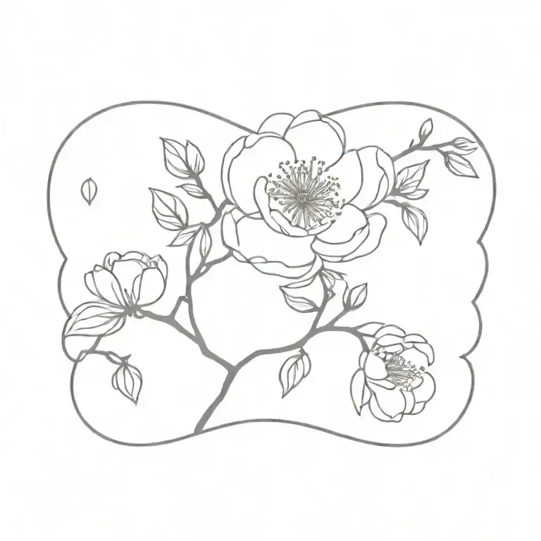 Peony Flower With Cherry Blossom Branch