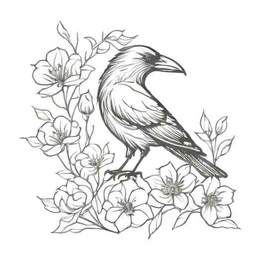 Crow Surrounded By Flowers