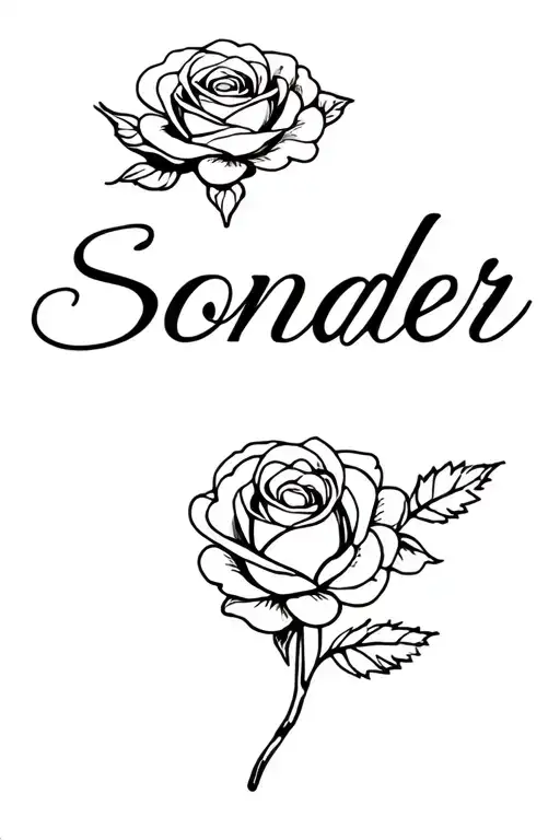 The Word Sonder In Cursive As The Stem Of A Rose