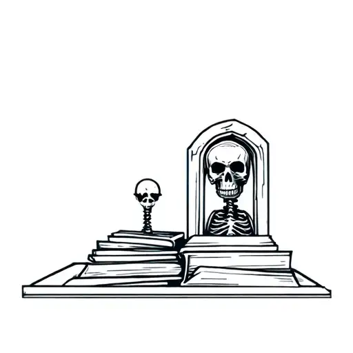 A Grave With A Skeleton In It But The Grave Is Filled With Books