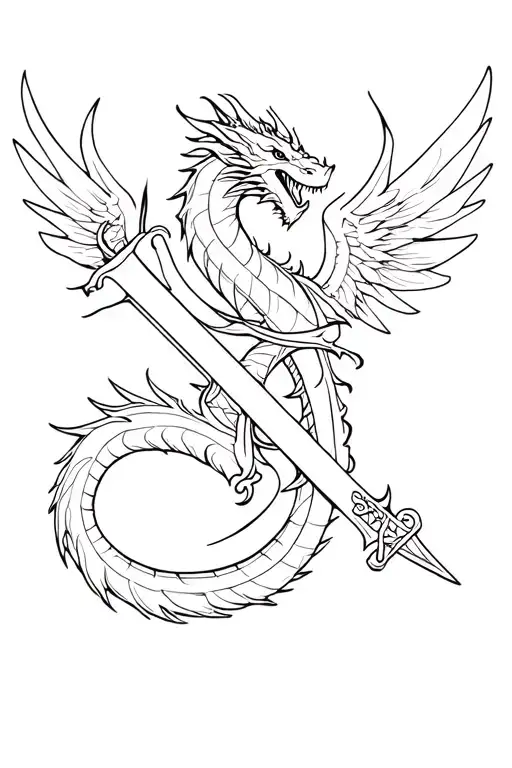 A Dragon Wrapped Around A Sword With Wings