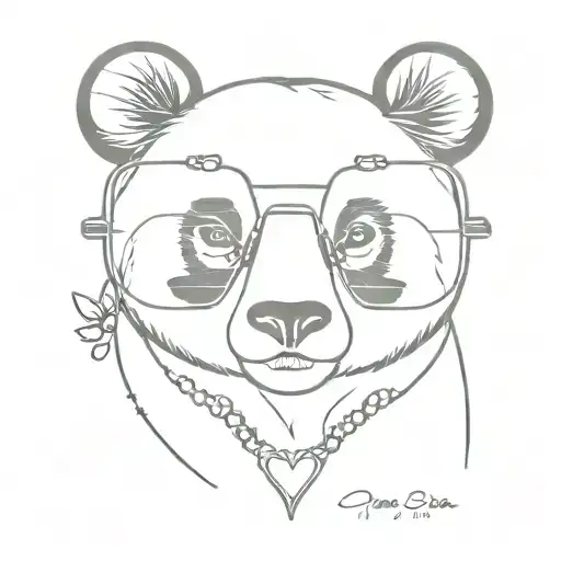 Female Panda With Glasses And Necklace Shaped Like Heart