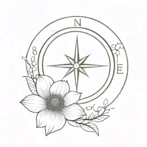 A Minimalist Design Of A Compass And Anemone Flower
