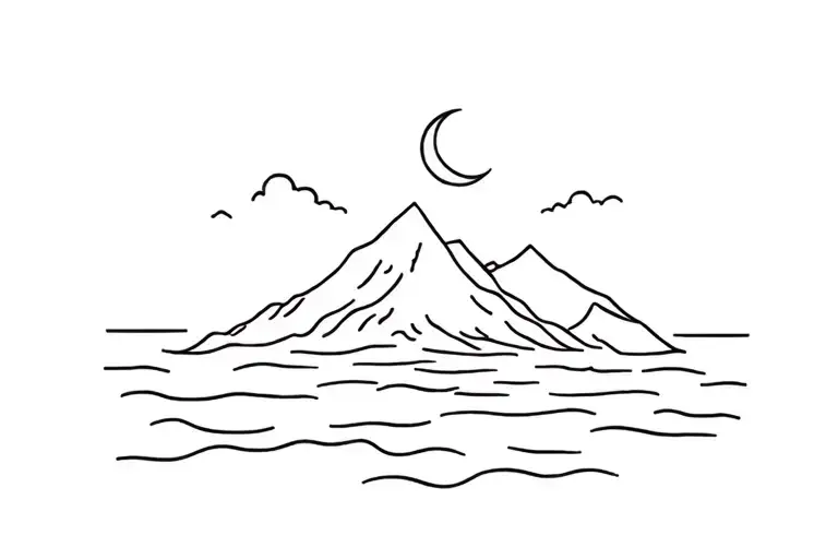 Mountain And Sea With A Moon Fine