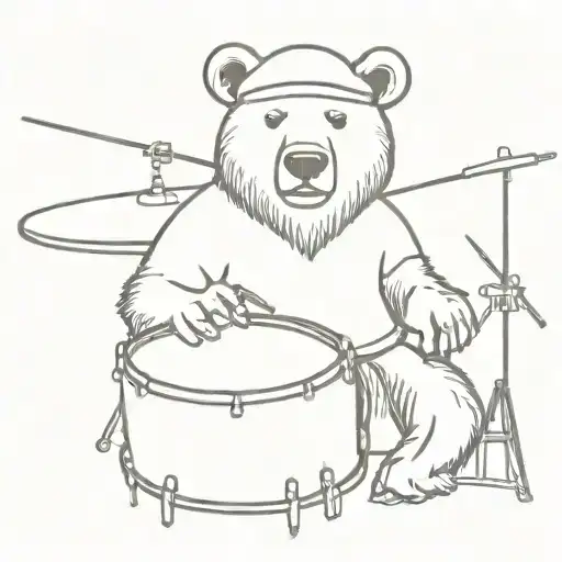 Bear With A Baseball Hat Playing A Snare Drum