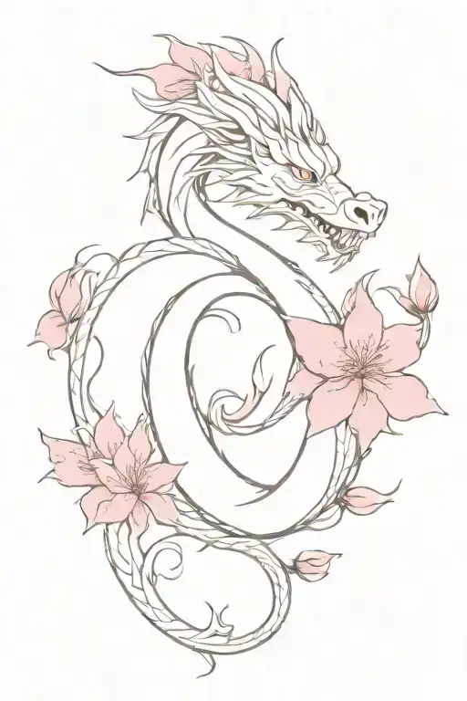 White Dragon With Pink Flowers