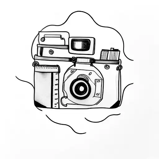 A Minimalist Tattoo Of A Camera Capturing A Coffee Scene