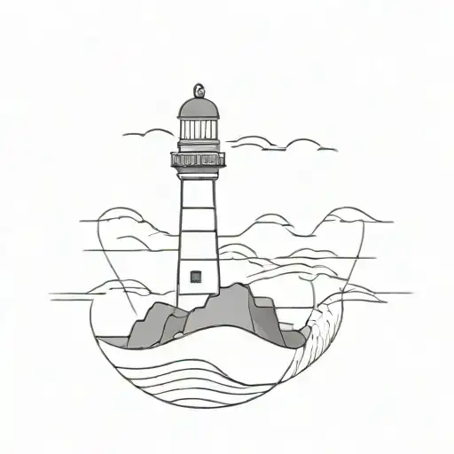 Lighthouse Fineline With Waves And 5 Beacons