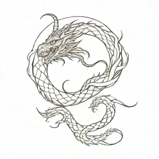 Dragon With Moon And Snakes