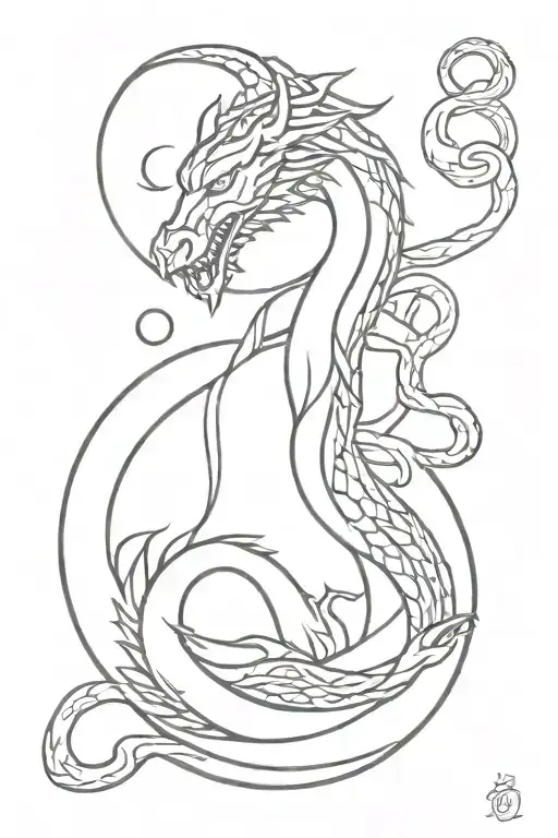 Dragon With Moon And Snakes